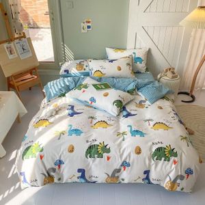 HAVOP 100% Cotton Duvet Cover Set Single Size Kids Boys Girls Cartoon Dinosaur Bedding Set All Season Cute Animal Dinosaur Printed Quilt Cover Set, 135×200 cm