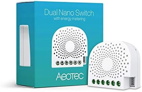 Aeotec Dual Nano Switch Controlador de Encendido/Apagado with Power Metering, 2 interruptores, Z-Wave Plus, en Pared, Funciona con Alexa