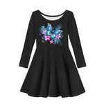 Showudesigns Butterfly Flower Dresses for Girls Age 12-14 Long Sleeve Outfits Dress Casual A-Line Dress Skirts Jumpskirt Skater Twirly Dress Blue Teen Girl Youth Clothes