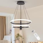 ORANOOR Modern LED Chandelier, Dimmable 20in Black Kitchen Pendant Light Fixture Dining Room Lights Ceiling Hanging, 2 Ring Round Chandeliers for Bedroom Living Room Staircase Over Table (3360lm)