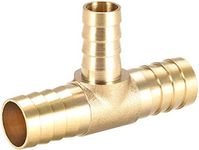 uxcell 16mm X 12mm X 16mm Brass Hose Reducer Barb Fitting Tee T-Shaped 3 Way Barbed Connector Air Water Fuel Gas