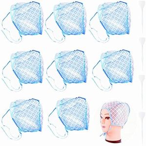 8 Pieces Disposable Hair Highlighting Cap and 4 Hook Needle for Highlighting Dye and Coloring
