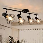 HiBay 4 Way LED Ceiling Lights, Rotatable Light Fittings Ceilings E27 Spotbars Black, Industrial Spotlights Ceiling Lights for Kitchen Bedroom Living Room, Bulbs Not Included