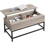 Yaheetech Coffee Table with Storage Compartments, Lift-top Coffee Table with Metal Legs for Living Room, Grey Tea Table with Lifting Tabletop for Home Office, Easy Assembly