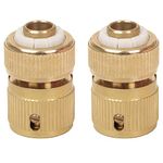 HOKIPO Heavy Duty 1/2" Brass Garden Hose Quick Connector for Kitchen Gardening Car Washing Cleaning - Set of 2 (AR-3863 * 2)