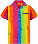 V.H.O. Funky Hawaiian Shirt, Shortsleeve, Rainbow Vertical, Multicoloured, 3XL