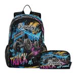 Emelivor Custom Space Solor System Ring Backpacks for Girls Boys Kids Backpack School Backpack with Lunchbox, Monster Truck Blue, L