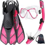 Zenoplige Mask Fins Snorkel Set, Snorkeling Gear for Adults, Panoramic View Snorkel Mask Anti-Fog, Adjustable Dive Flippers, Dry Top Snorkel and Travel Bag, Scuba Gear for Swimming Snorkeling Diving