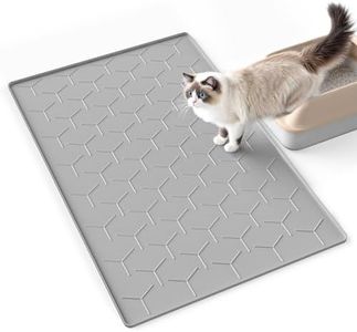 Bulkniu Large Silicone Cat Litter Mat: Easy to Clean Kitty Scratch Pad Soft and Waterproof Litter Box Trapping Mat (22"X34"- Grey)