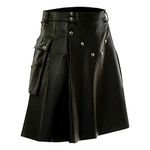 Mens PU Faux Leather Kilt Scottish Style Sport Work Utility Kilts Steampunk Gothic Scotland Pleated Tactical Skirts Irish Highland Hybrid Kilts with Pockets Black