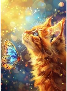 CEOVR Diamond Painting Kits Adults, Cat Diamond Painting, Diamond Painting Pictures, 30 x 40 cm Diamond Painting Set, Diamond Painting Adults, Orange Cat and Butterfly