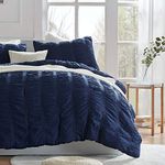 SLEEP ZONE Luxury Seersucker Queen Comforter Set 3-Piece, Soft & Lightweight Down Alternative Duvet Insert with Pillow Sham Cooling for Summer, Navy