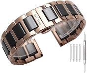 Fashion Shiny 18mm Rose Gold Stainless Steel Watch Band Black Ceramic Watch Bracelet Women’s Metal Watch Strap with Push Deployment Claps