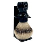 Parker Safety Razor, 100% Silvertip Badger Mug Shaving Brush with Brush Stand - Extra Dense and Extra Soft Bristles - Long Handle is Perfect for use with Your Shaving Mug - Ivory Color