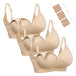 HOFISH Nursing Bra Comfy Padded Wireless Seamless Maternity Bra for Pregnancy/Breastfeeding/Sleeping 3Pack Beige Medium