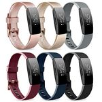 Oumida Pack 6 Compatible with Fitbit Inspire Strap/Fitbit Inspire HR Strap//Fitbit Inspire 2 Strap (Small Size fits for 5.5"-7.9", Rose Gold/Champagne/Gray/Wine Red/Blue/Black)