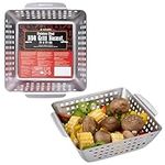 Navaris Stainless Steel BBQ Grill Basket - 21x21cm (8.3"x8.3") BBQ Grill Pan w Heavy-Duty Design & Perfect Heat Distribution for Best Results - Easy to Use & Clean for Any Griller