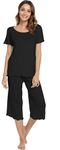 WiWi Womens Bamboo Pajamas Soft Pajama Sets Comfy Short Sleeves Loungewear Plus Size Sleepwear Top with Capri Pants Pjs S-4X, Black, 3X