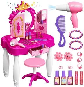 Toddler Makeup Table with Mirror and Chair, Kids Makeup Vanity Set with Accessories and Lights and Music Sound for Girls, Toddlers 3-5 Years Old