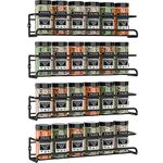 Spice Racks Organiser - 4 Tier Hanging Stainless Steel Wall Mounted with Adhesive Stickers & Screws Kitchen Pantry Shelf for Spices and Condiments, Jars (Black)