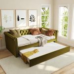 Christopher Knight Home Upholstered Daybed with Trundle, Twin Size Trundle Sofa Bed, Couch Bed with Backrest and Curved Armrests, No Box Spring Needed, for Living Room, Bedroom and Guest Room, Green