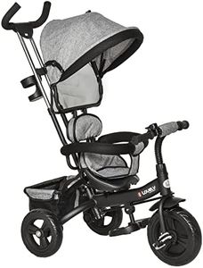 HOMCOM 4 in 1 Tricycle for Kids Toddler Trike with Parent Handle Push Along Pedal Trike Removable Canopy Safety Belt Storage Footrest for 18 Months to 5 Years Grey