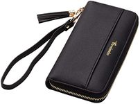 Travelambo Womens Wallet Tassel Bifold Ladies Cluth Wristlet Wrist strap Long Purse (Access Black)