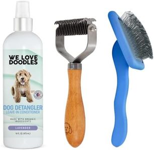 We Love Doodles Dematting Rake & Slicker Brush & Dog Detangler Spray Kit | Dematting Rake Kit | Dog Grooming Kit | Remove Mats, Knots, & Tangles