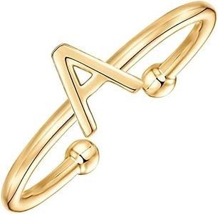 PAVOI 14K Gold Plated Initial Adjustable Ring | Womens Initial Ring | Fasion Ring Women, No Gemstone, Cubic Zirconia