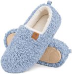 EverFoams Women’s Soft Curly Full Slippers Memory Foam Lightweight House Shoes Cozy Loafer with Polar Fleece Lining Light Blue,5-6 US