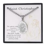 Stainless Steel Saint St Christopher Medal Necklace for Men Boys, Saint Christopher Protect Us Pendant Medallion Chain (Silver)