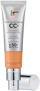 IT Cosmetics CC+ Cream (Tan Cool) - Full-Coverage Foundation With SPF 50, Color Corrector & Anti-Aging Serum, Formulated With Niacinamide & Hyaluronic Acid, Natural Finish, 1.08 fl oz