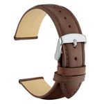 WOCCI Watch Strap 22mm - Vintage Leather Watch Band Dark Brown with Silver Buckle (Tone on Tone Stitching)