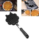 DR Mall Heart Shape Non Stick Waffle Maker Machine with Comfortable Handle for Kitchen Gas Stove Waffle Maker Pan Press Plate Cooking Baking Tool with Long Handle, Low Power Consumption