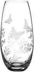 DIAMANTE 'Butterfly' Vase - Hand Etched Butterfly Wild Flowers Floral Pattern Barrel Vase - 25cm Clear