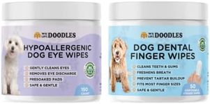 We Love Doodles 50 pcs Dog Teeth Cleaning Wipes & 150 pcs Dog Eye Wipes Bundle - Pet Dental Finger Wipes for Dogs, Freshens Breath Dog Dental Wipes, Pet Eye Wipes Pads & Safe Dog Eye Cleaner