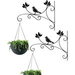 PRIME KRAFTS Pack of 2 Metal Bracket Hanger for Flower Basket, Wind Chimes, Bird Feeders and Lantern Plants | Bird Design Wall Mounted Hanging Plant Bracket for Indoor and Outdoor (BD6 - Black)