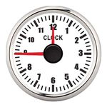 Car Dashboard Clock,2in Universal 0?12 Hourmeter Clock Instrument Panel Gauges Display Red Backlight 12V/24V for Car Boat Yacht(White Dial Silver Frame)