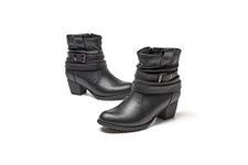 VJH confort Women's Mid Calf Boots,Round Toe Comfort Low Heel Slouchy Dress Booties with Buckle Strap Side Zipper (black,8)