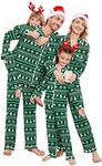 Ekouaer Christmas Family Matching Pajamas Long Sleeve Button Down Pj Set Festival Party Sleepwear,Dark Green Snowflake,Kids,12-13Y