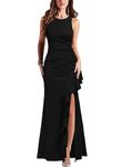 WOOSEA Women's Scoop Neck Sleeveless Split Bodycon Mermaid Evening Cocktail Long Dress, Black, X-Large