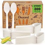 Gezond 300 Pack Compostable Spoons 7 Inch White Disposable Spoons Biodegradable Cutlery Set Heavyweight Spoons Disposable Utensils for Home Party