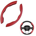 Bamyli Car Steering Wheel Cover,2Pcs Universal Carbon Fiber Anti-skid Segmented Steering Wheel Cover Protector for Auto/Truck/SUV/Van Steering Wheels Accessories（Red）