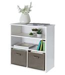 spot on dealz® Wooden Storage 2 Shelves 2 Cube Storage Basket Shelving Unit Bookcase Home Office Use Display Furniture Living Room Décor Easy to Build (White)