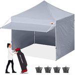 ABCCANOPY 3x3m Pop Up Gazebo with Detachable Awning, Commercial Market stall with Side Panels and Door Wall, Bonus Upgraded Roller Bag, 4 Weight Bags, Stakes and Ropes, Grey