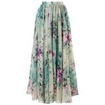 CHICWISH Women's Floral Watercolor Flower Maxi Floral Chiffon Slip Skirt, Green, Medium-Large