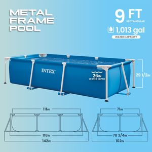 Intex Metal Frame Rectangular Pool 300x200x75cm – 3834L, Blue, Puncture-Resistant