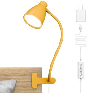 BOHON Clip on Light, 10W 38 LED Desk Lamp with Clamp, 5 Color 10 Brightness Auto Off Timer, Flexible Gooseneck Clip Lamp, Desk Lights for Office Home Bed Bedside Reading, Bright Yellow
