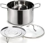 ZENFUN Stainless Steel Stockpot with Steamer Rack, 6 Quart Pot with Glass Lid, Non-Stick Soup Pot with Handles, Small Cooking Pot 6 Quart, Induction Pot, Silver