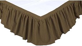 Rustic Moss Green Plaid Cotton Tea Cabin Bedding Split Corners Gathered Queen Bed Skirt